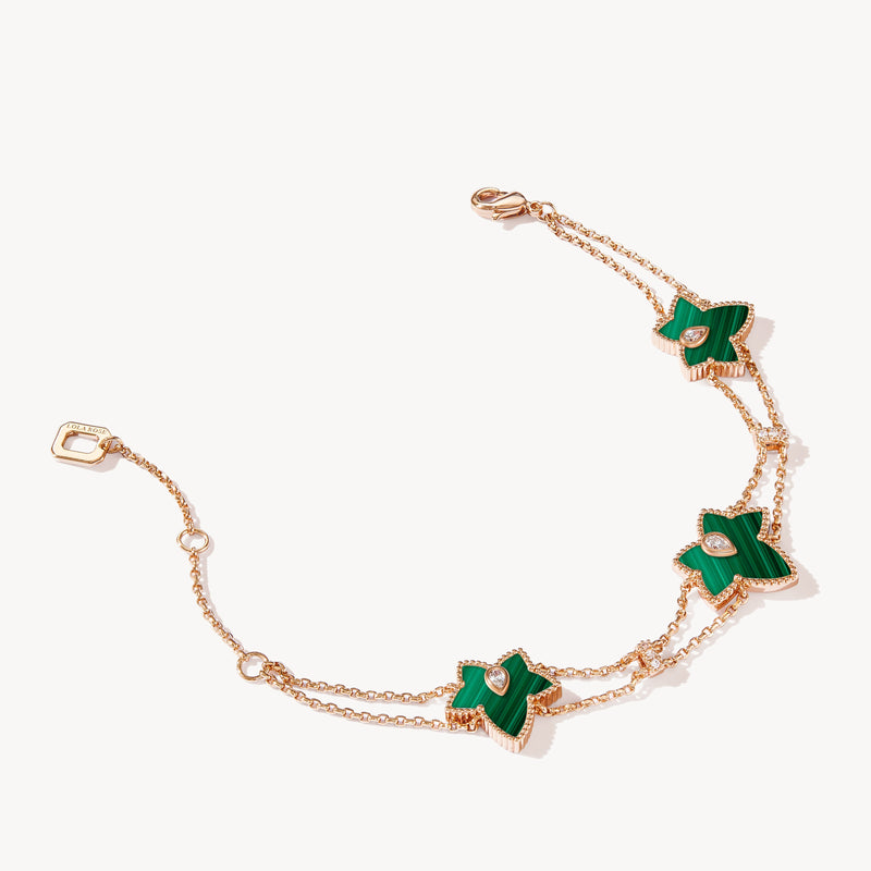 Malachite Bead Three-Leaf Bracelet
