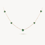 [New In] Malachite-Freshwater Pearl Bead Necklace, 5-leaf motif